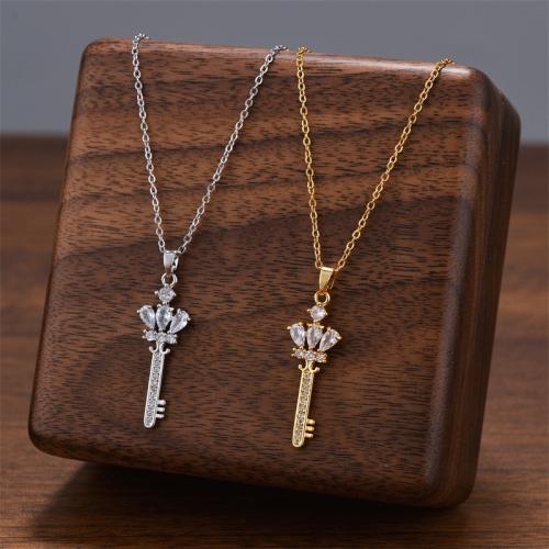 Titanium Steel Necklace, with Cubic Zirconia, plated, fashion jewelry & for woman 