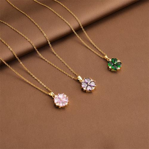 Titanium Steel Necklace, with Cubic Zirconia, plated, fashion jewelry & for woman 