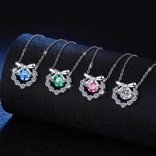 925 Sterling Silver Necklace, with 2inch extender chain, Bowknot, platinum plated, cross chain & for woman Approx 15.7 Inch 