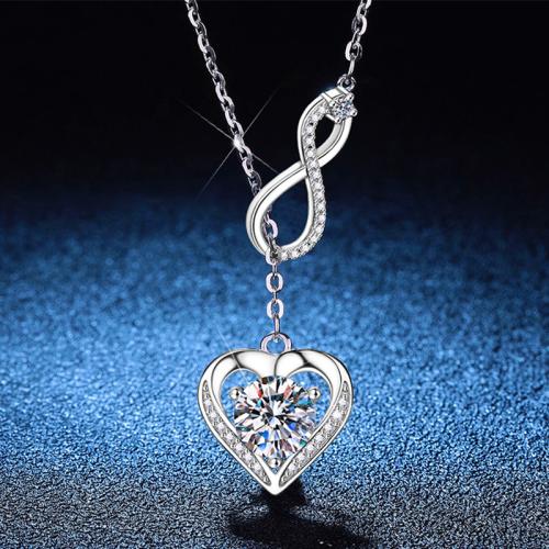 925 Sterling Silver Necklace, with 2inch extender chain, Heart, platinum plated, cross chain & for woman Approx 15.7 Inch 