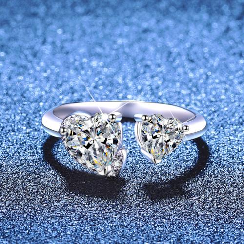 Argent sterling 925 Cuff Bague, coeur, Plaqué de platine, différents matériaux pour le choix & pour femme Vendu par PC