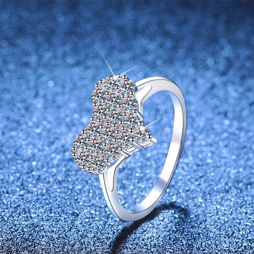 Argent sterling 925 bague, avec Moissanite, coeur, Plaqué de platine, normes différentes pour le choix & pour femme .5-9, Vendu par PC