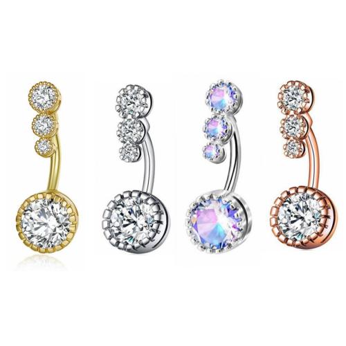 metal anillo de vientre, con acero inoxidable 304, chapado, micro arcilla de zirconia cúbica & para mujer, más colores para la opción, belly ring length 30-40mm, Vendido por UD