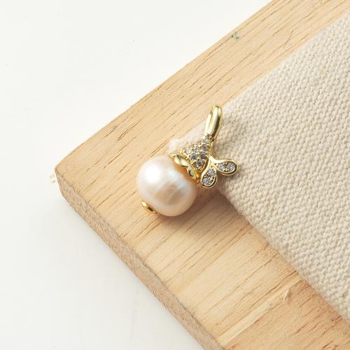 Messing Anhänger, mit Kunststoff Perlen, plattiert, Modeschmuck & mit Strass, keine, frei von Nickel, Blei & Kadmium, 10.56x8.41x19.2mm, verkauft von PC