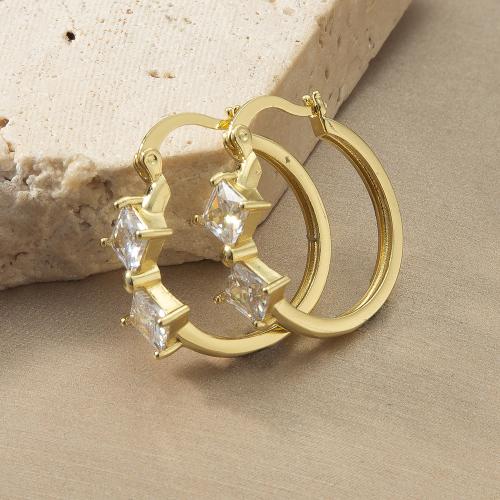 Boucles d'oreilles en laiton zircon cubique pavent, Placage, bijoux de mode & pavé de micro zircon, doré, protéger l'environnement, sans nickel, plomb et cadmium Vendu par paire
