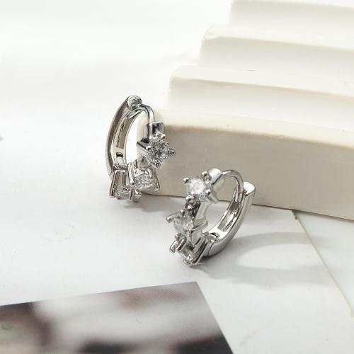 Boucles d'oreilles en laiton zircon cubique pavent, Placage, bijoux de mode & pavé de micro zircon, plus de couleurs à choisir, protéger l'environnement, sans nickel, plomb et cadmium Vendu par paire
