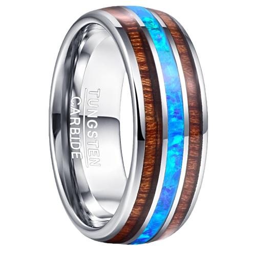 Hombres de acero de tungsteno anillo en granel, con Ópalo & madera, chapado, Joyería & diverso tamaño para la opción & para hombre, color original, Vendido por UD