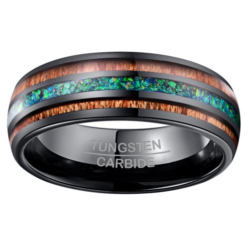 Bague en acier tungsten en vrac, Acier de tungstène, avec Opale & bois, Placage, bijoux de mode & normes différentes pour le choix & pour homme, noire mm, Vendu par PC