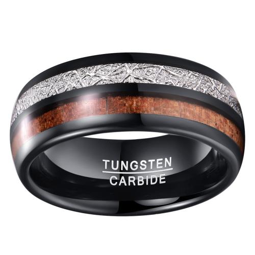Bague en acier tungsten en vrac, Acier de tungstène, avec Fibre de carbone & bois, Placage, bijoux de mode & unisexe & normes différentes pour le choix, noire mm, Vendu par PC