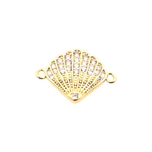 Brass Quick Link, Shell, DIY & micro pave cubic zirconia, golden 