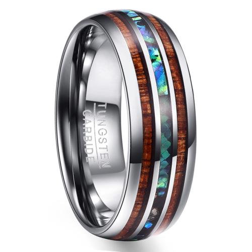Bague en acier tungsten en vrac, Acier de tungstène, avec coquille d'ormeau & bois, Placage, bijoux de mode & normes différentes pour le choix & pour homme, Vendu par PC