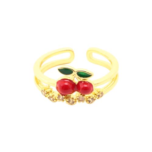 Anillo de dedo de cobre amarillo zirconia pavimenta Cubic, metal, micro arcilla de zirconia cúbica & para mujer & esmalte & hueco, dorado, 21x20x10mm, Vendido por UD