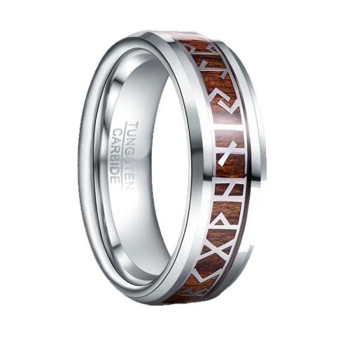 Bague en acier tungsten en vrac, Acier de tungstène, avec bois, Placage, bijoux de mode & normes différentes pour le choix & pour homme, couleur originale, Vendu par PC