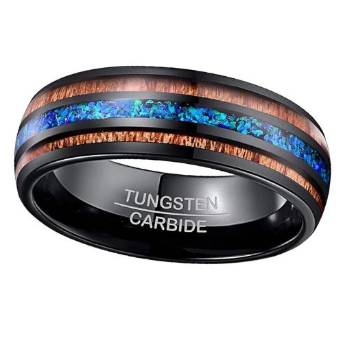 Bague en acier tungsten en vrac, Acier de tungstène, avec Opale & bois, Placage, bijoux de mode & normes différentes pour le choix & pour homme, noire, Vendu par PC