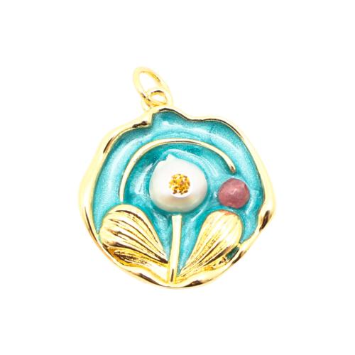 Pendentifs de Émail laiton , avec Acrylique, DIY & pavé de micro zircon & émail, doré Vendu par PC