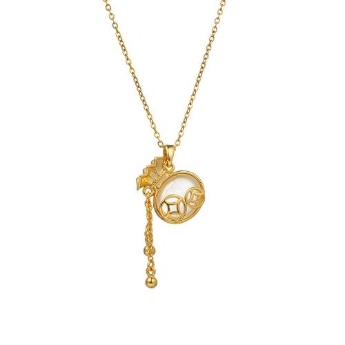 Titanium Steel Necklace, with Cats Eye, plated, fashion jewelry & for woman, golden Approx 41 cm 