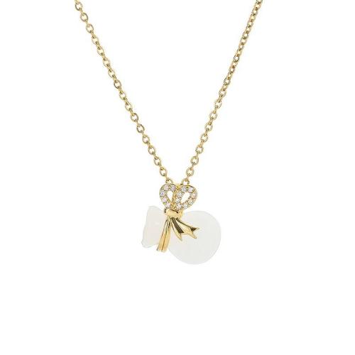 Titanium Steel Jewelry Necklace, with Cubic Zirconia & Resin, plated, fashion jewelry & for woman, golden Approx 41 cm 