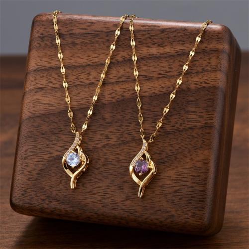 Titanium Steel Jewelry Necklace, with Cubic Zirconia, plated, fashion jewelry & for woman 