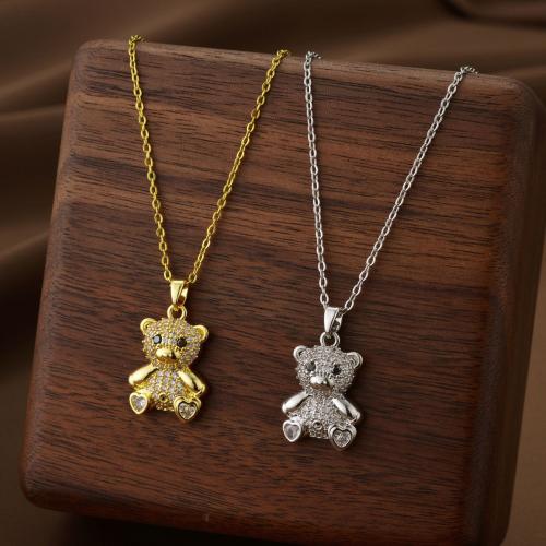 Titanium Steel Necklace, with Cubic Zirconia, Bear, plated, fashion jewelry & for woman 