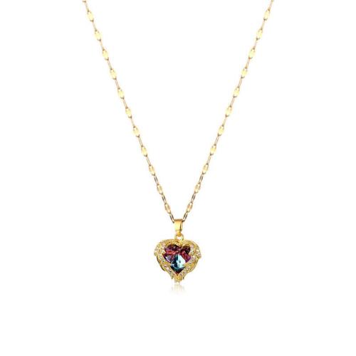 Titanium Steel Jewelry Necklace, with Cubic Zirconia, plated, fashion jewelry & for woman Approx 41 cm 