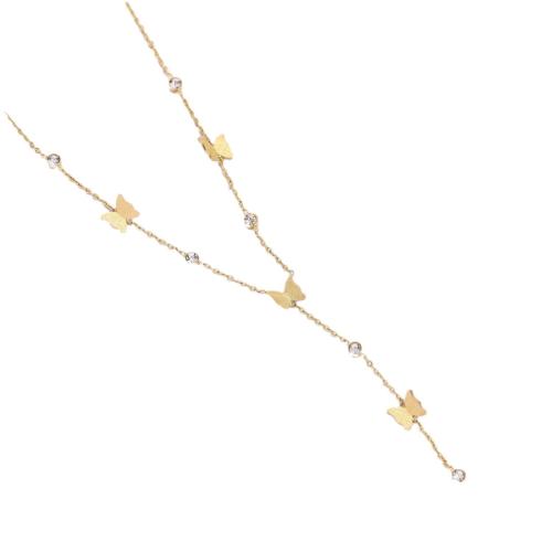 Titanium Steel Jewelry Necklace, with Cubic Zirconia, plated, fashion jewelry & for woman, golden Approx 41 cm 