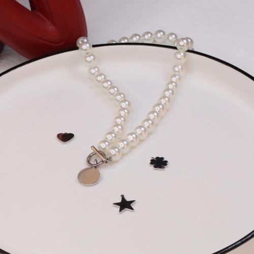 ステンレス鋼のジュエリーネックレス, 304ステンレススチール, とともに ABS 樹脂パール & アクリル, メッキ, ファッションジュエリー & 女性用, ホワイト, 長さ:約 41 センチ, 売り手 パソコン