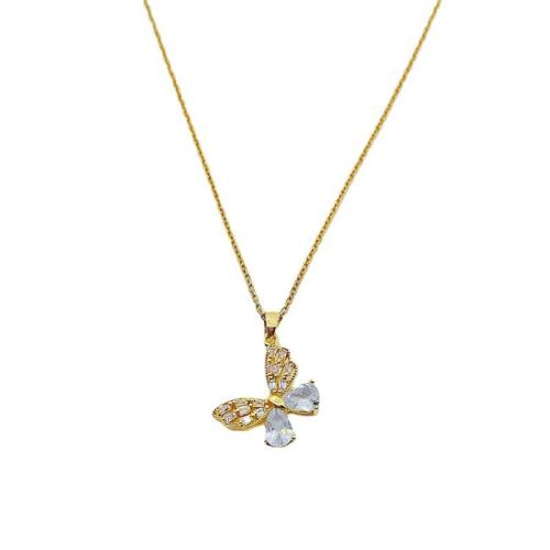 Titanium Steel Jewelry Necklace, with Cubic Zirconia, plated, fashion jewelry & for woman Approx 41 cm 