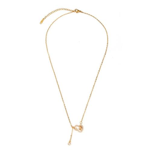 Titanium Steel Necklace, with Cubic Zirconia & Cats Eye, plated, fashion jewelry & for woman, golden Approx 41 cm 
