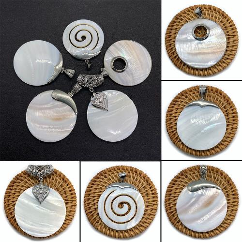 Brass Shell Pendants, with Brass, Round, plated, DIY 