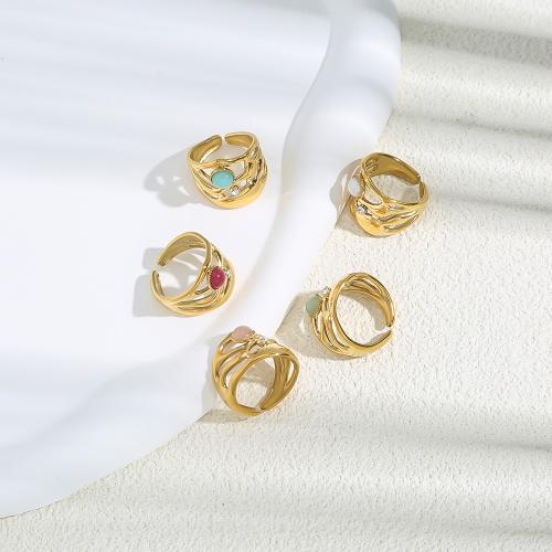 Piedras preciosas de acero inoxidable anillo de dedo, acero inoxidable 304, con Piedras preciosas, chapado en color dorado, Joyería & con diamantes de imitación, dorado, Vendido por UD