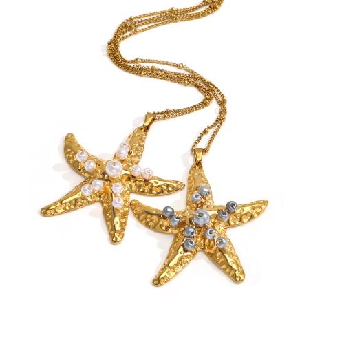 ステンレス鋼のジュエリーネックレス, 304ステンレススチール, とともに プラスチック製パール, 星, ゴールドメッキ, ファッションジュエリー, 金色, 売り手 パソコン