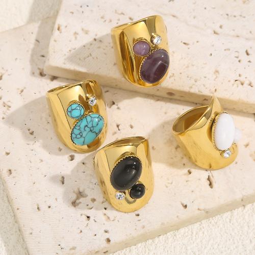 Piedras preciosas de acero inoxidable anillo de dedo, acero inoxidable 304, con Piedras preciosas, chapado en color dorado, Joyería & con diamantes de imitación, dorado, Vendido por UD