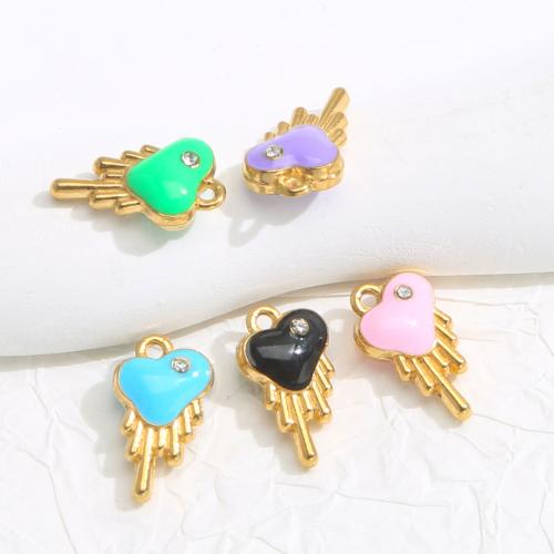 Pendentifs en acier inoxydable strass, Acier inoxydable 304, coeur, Placage de couleur d'or, DIY & émail & avec strass, doré Vendu par sac