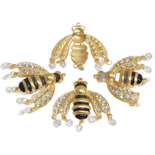 Pendentifs en acier inoxydable strass, Acier inoxydable 304, abeille, Placage de couleur d'or, DIY & émail & avec strass, doré Vendu par sac