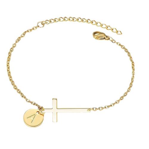 laiton bracelet, croix, Placage de couleur d'or, styles différents pour le choix & avec le motif de lettre & pour femme Environ 6-8 pouce, Vendu par PC