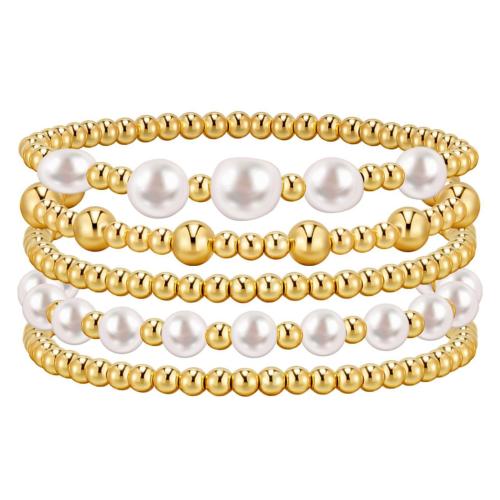 Plastic Pearl Bracelet Set, with Brass, handmade, 5 pieces & for woman Approx 6-8 Inch 