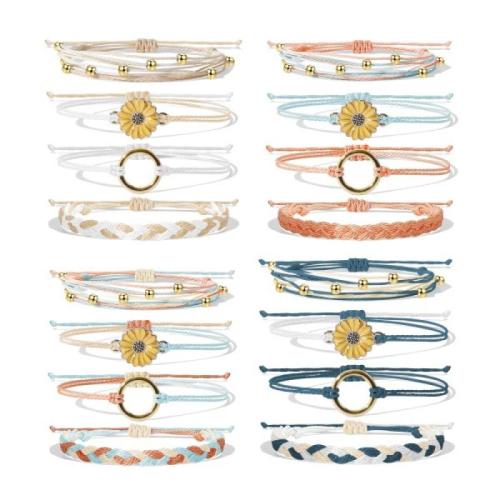 Zinc Alloy Bracelet Set, with Wax Cord, Chrysamthemum, handmade, multilayer & Bohemian style & Unisex & enamel Approx 6-10 Inch 