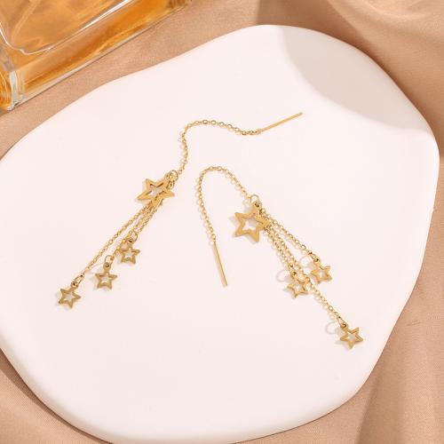 Acier inoxydable 304 boucle d'oreille en gland, étoile, Placage de couleur d'or, pour femme & creux, 100mm, Vendu par paire