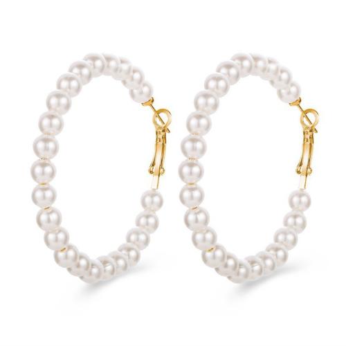 perle de plastique boucle d'oreille cercle, avec alliage de zinc, styles différents pour le choix & pour femme, 60mm, Vendu par paire