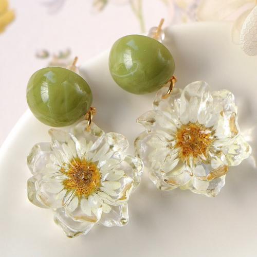 Resin Drop Earring, with Dried Flower & Zinc Alloy, epoxy gel & for woman, earring length 40-50mm 