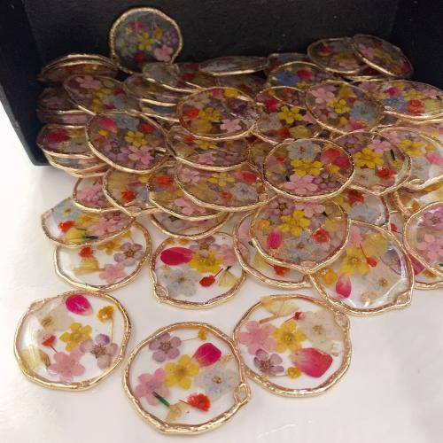 Resin Pendant, with Dried Flower & Zinc Alloy, epoxy gel, DIY pendant length 30-35mm 