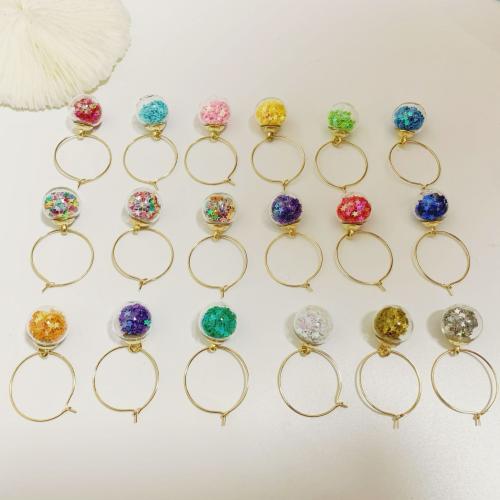 Glass Drop Earring, with Sequins & Zinc Alloy, Round, fashion jewelry & for woman earring length 40-60mm 