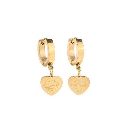Titanium Steel Huggie Hoop Drop Earring, Heart, gold color plated, vintage & for woman, 50mm 