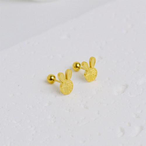 Titanium Steel Stud Earring, Rabbit, gold color plated, fashion jewelry & for woman, 10mm 