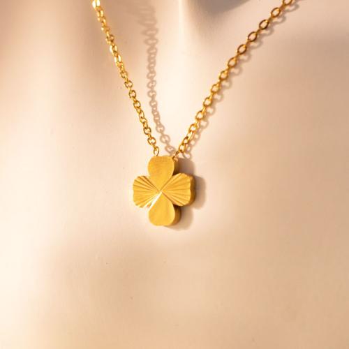 Titanium Steel Necklace, Four Leaf Clover, gold color plated, oval chain & for woman Approx 16-20 Inch 