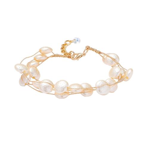 Brass Bracelet, with ABS Plastic Pearl, plated, fashion jewelry & for woman 