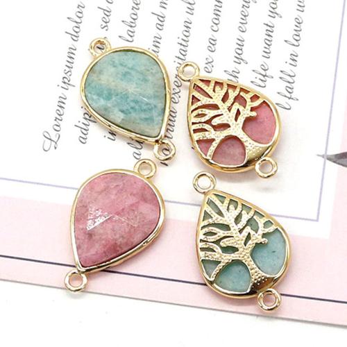 Brass Quick Link, with Gemstone, Teardrop, plated, DIY 