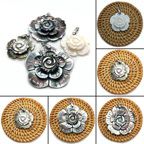 Stainless Steel Pendants, 304 Stainless Steel, with Shell, Flower, plated, DIY 