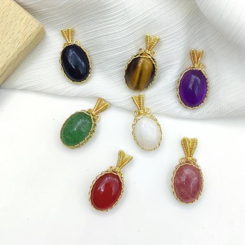 Gemstone Pendantifs en laiton, pierre gemme, avec laiton, ellipse, DIY, plus de couleurs à choisir Vendu par PC