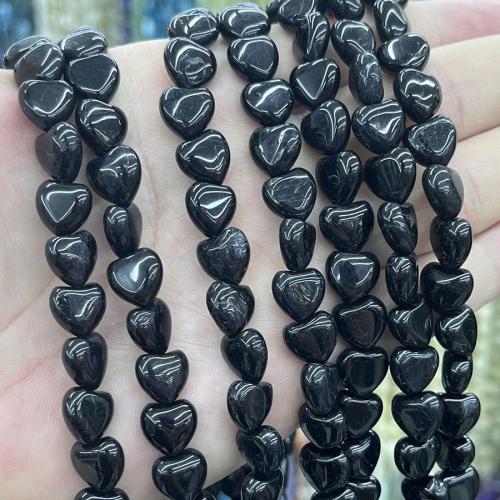 Natural Tourmaline Beads, Heart, DIY, black, 10mm Approx 38 cm 